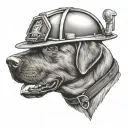 chocolate lab wearing a firefighter helmet tattoo design idea
