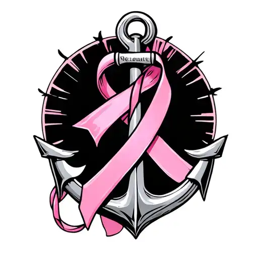Anchor with a breast cancer ribbon tattoo design idea