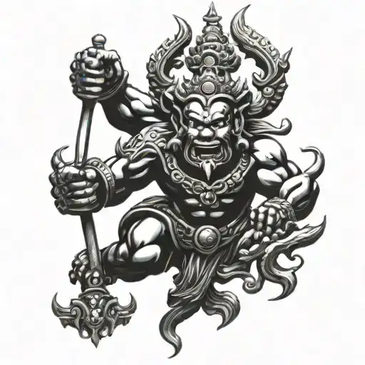 Cambodia God fighting demons tattoo design idea