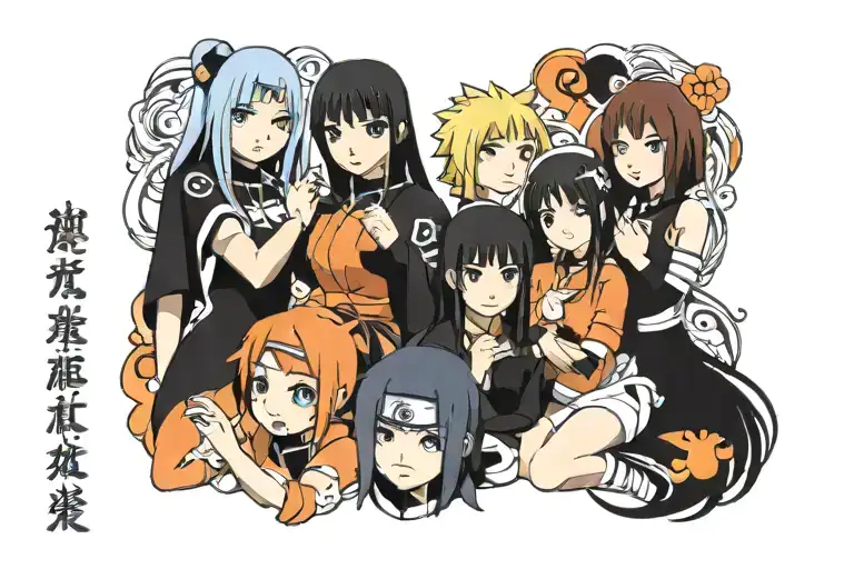 a group of naruto girls example hinata,sakura,konan etc tattoo design idea