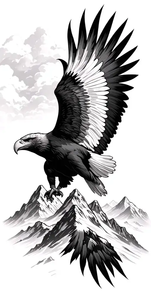 Eagle soaring over a mountain range tattoo design idea