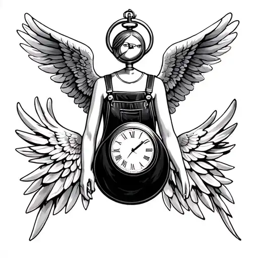 overalls and a pocket watch angel wings tattoo design idea