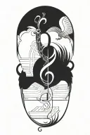 Incorporate a quill pen, book and musical notes intertwined with hindu tattoo design idea