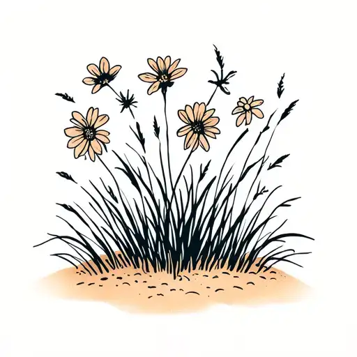 flowers and grass on the sand tattoo design idea