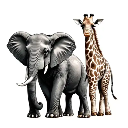 Elephant And Giraffe tattoo design idea