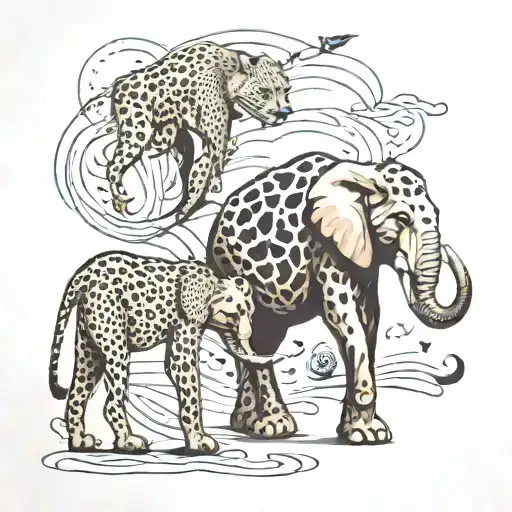 cheetah and elephant walking tattoo design idea