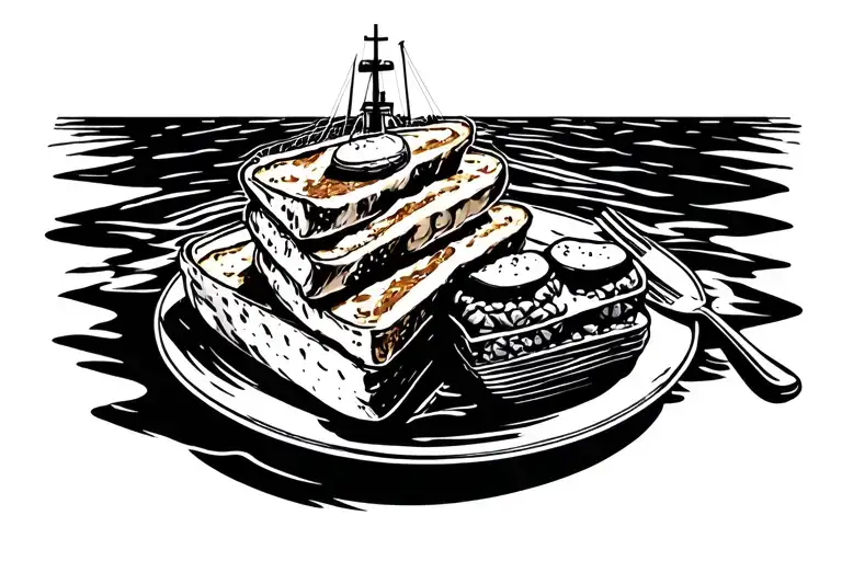 French toast on a cruise ship sailing tattoo design idea