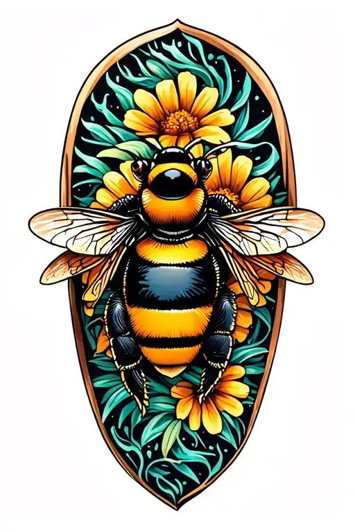 sea turtle with bumblebee in shell pattern tattoo design idea