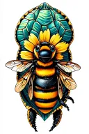 sea turtle with bumblebee in shell pattern tattoo design idea