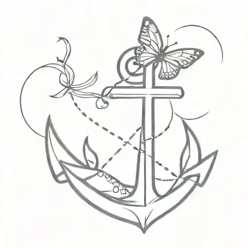 Anchor and butterfly tattoo design idea