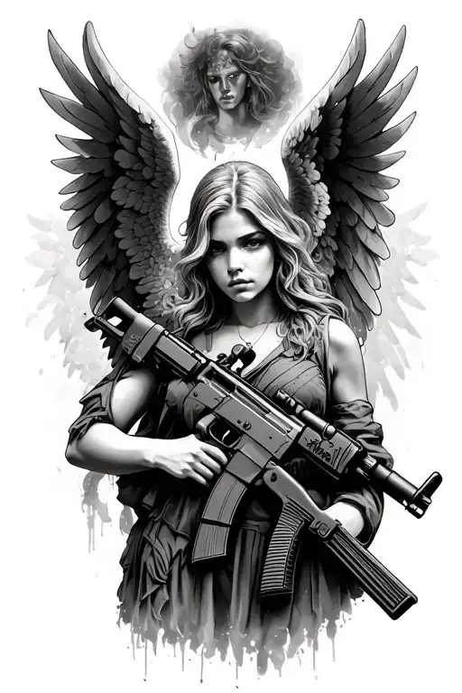 angel with a Ak-47 tattoo design idea