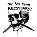 "By Any Means Necessary." "By Any Means Necessary." Skull with knife in mouth and a deret tattoo design idea