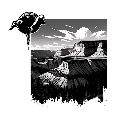 Zio national Park and Grand Canyon black and gray forearm tattoo design idea