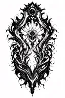 High contrast brush-like strokes dark aesthetic surrealist gothic blackwork otherworldly ornamental abstract sigilism tattoo design idea
