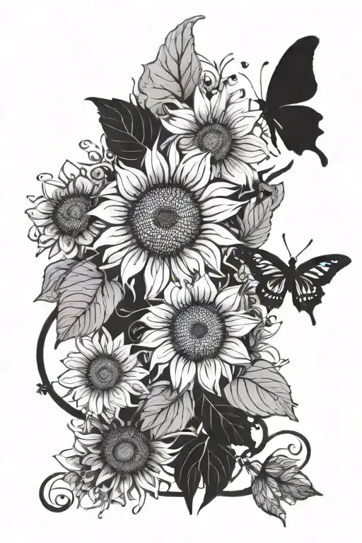 A delicate design of sunflowers and vines wrapping around your wrist, with butterflies and bees scattered throughout tattoo design idea