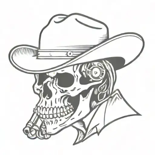cowboy skull biting bullet tattoo design idea