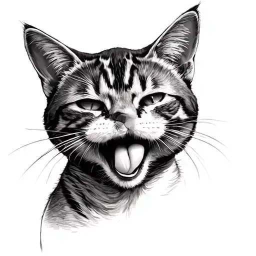 cat lickingg its own nipple tattoo design idea