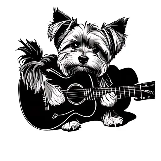 yorkshire terrier playing a guitar tattoo design idea