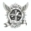 name written with clouds crosses and doves around it tattoo design idea