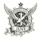 name written with clouds crosses and doves around it tattoo design idea