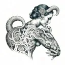 Woman with human torso and lower part of the ram body who is called blue tattoo design idea