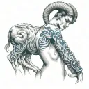 Woman with human torso and lower part of the ram body who is called blue tattoo design idea