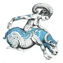 Woman with human torso and lower part of the ram body who is called blue tattoo design idea