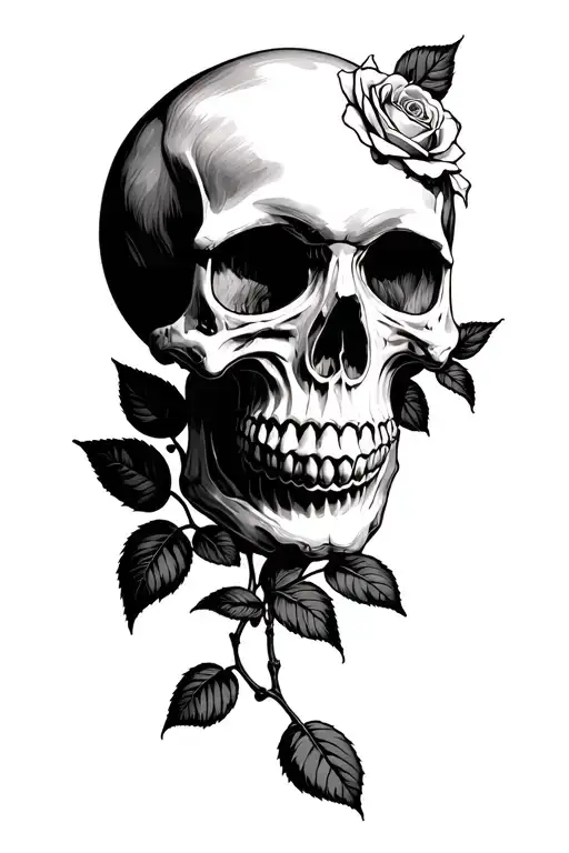 skull and roses tattoo design idea