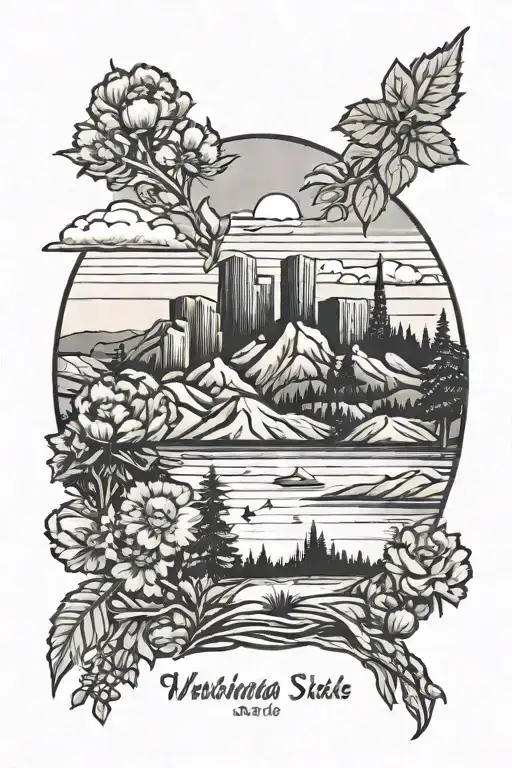 washington state sunset background tattoo design idea