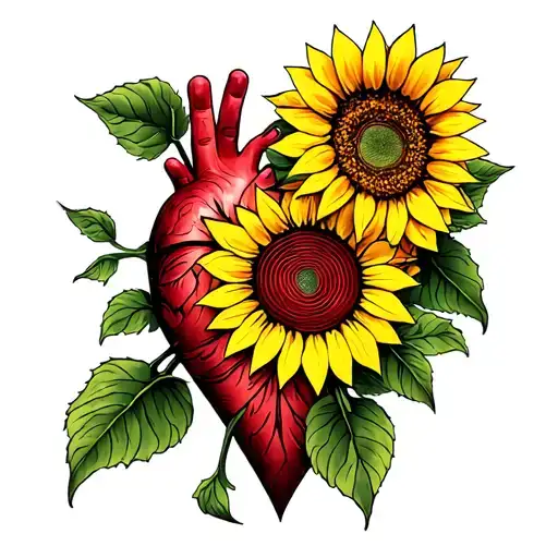 fingerprint heart with sunflower tattoo design idea