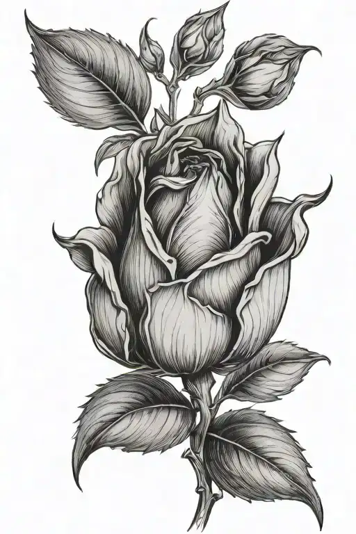 Flower bud with sharp leaves tattoo design idea