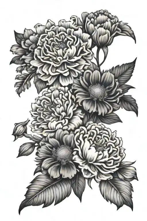 Marigold flower and cosmos and carnation flower tatoo design tattoo design idea