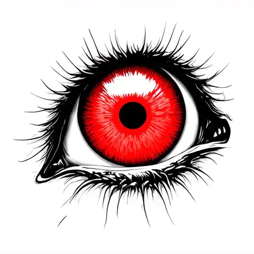 the black silhouette is 300 meters tall, looks like a human, has only one red eye. tattoo design idea