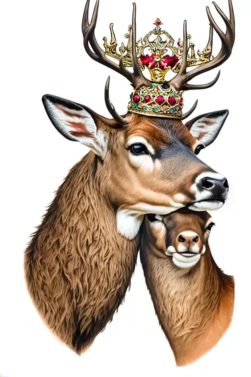 king of deer head with him wif and baby girl tattoo design idea