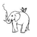 single line drawing of elephant with trunk pointing up with a butterfly tattoo design idea