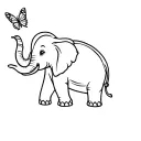 single line drawing of elephant with trunk pointing up with a butterfly tattoo design idea