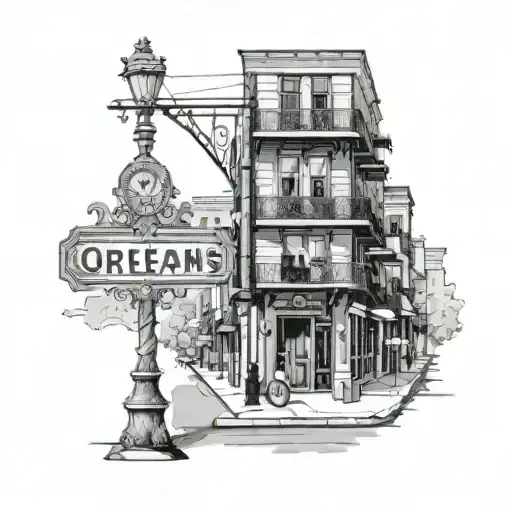 New Orleans street sign incorporated with street scene tattoo design idea