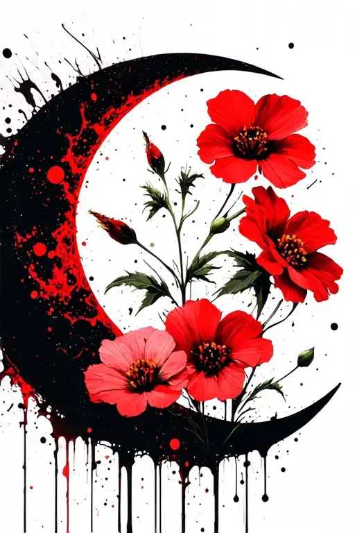 evening primrose, and crescent moon tattoo design idea