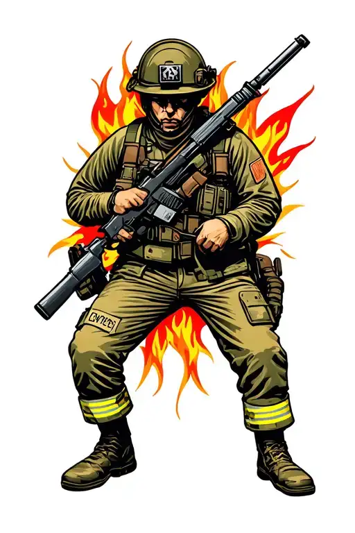 Army Infantry War zone, computer programmer hacker, firefighter fire start with army at top and work down tattoo design idea