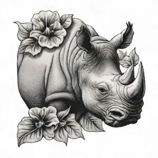 rhino and pansy flower tattoo design idea