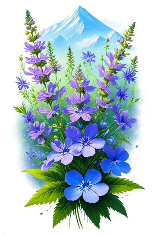 Fireweed forget me not flower mountain  tattoo design idea