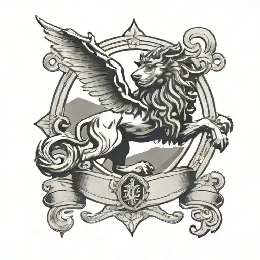 Clan Duncan crest disce pati featuring unicorn, lion rampant and mountains tattoo design idea