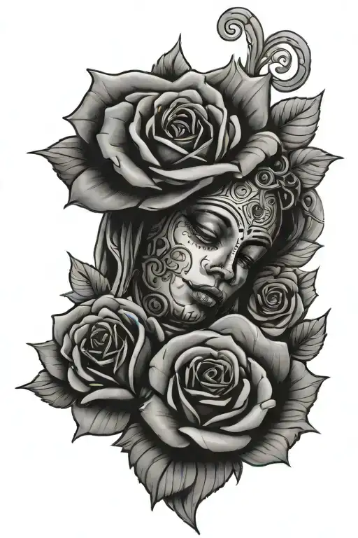 Guadalupe Mexican with roses tattoo design idea