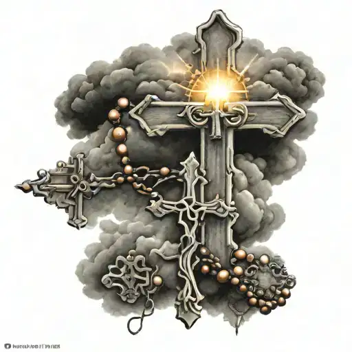 Christian cross, rosary, cloud or sunset tattoo design idea