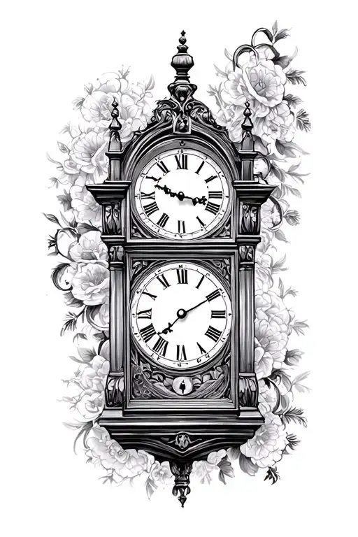 grandfather clock tattoo design idea