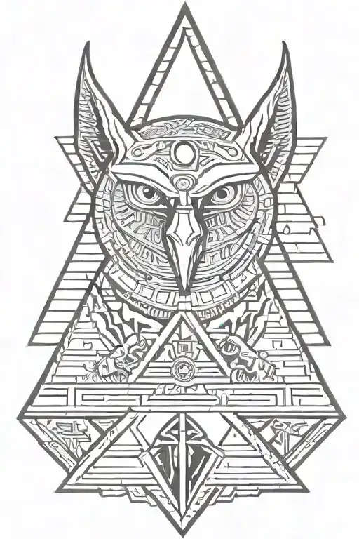 anubis pyramid eye of orus owl perched on top tattoo design idea