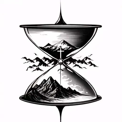mountain, valley, time hourglass, Christian tattoo design idea