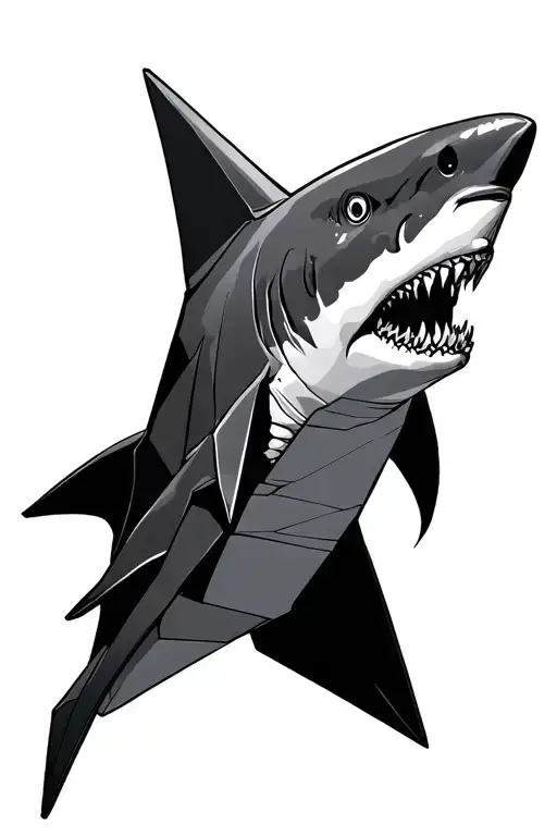 shark on origami, japanese style tattoo design idea
