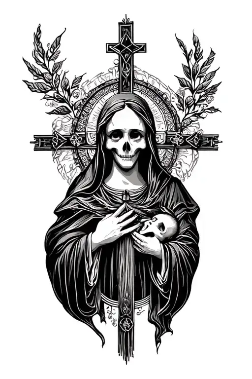 Blessed Virgin and Death and cross tattoo tattoo design idea