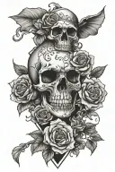 skull dice and roses tattoo design idea
